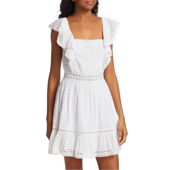 Alice + Olivia Remada Ruffled Broderie Anglaise Cotton Mini‎ Dress White NWT - Picture 8 of 16